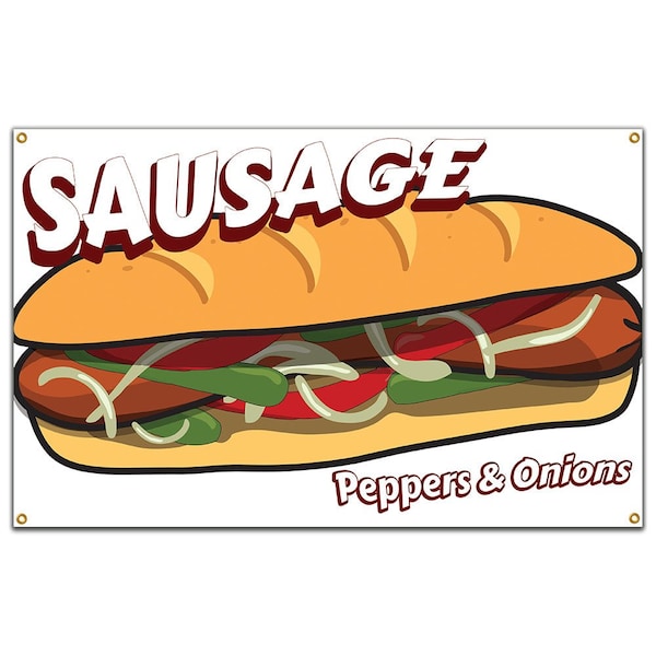 Sausage Peppers & Onions Banner Heavy Duty 13 Oz Vinyl with Grommets